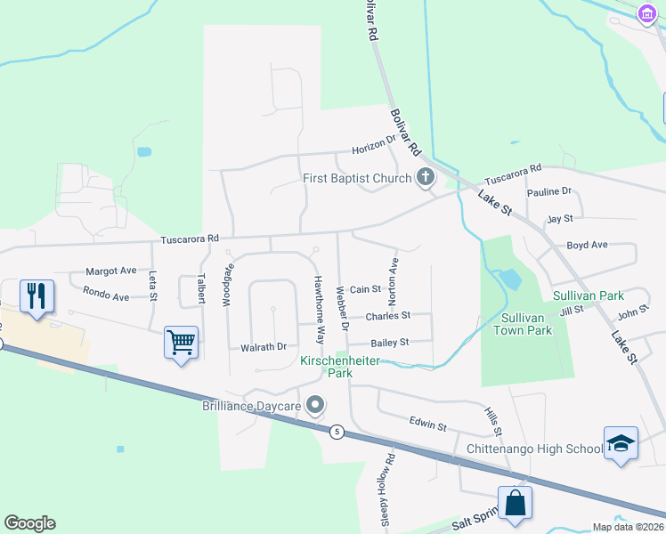 map of restaurants, bars, coffee shops, grocery stores, and more near 809 Webber Dr in Chittenango