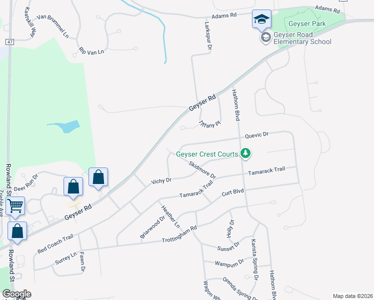 map of restaurants, bars, coffee shops, grocery stores, and more near 2 Quevic Drive in Saratoga Springs