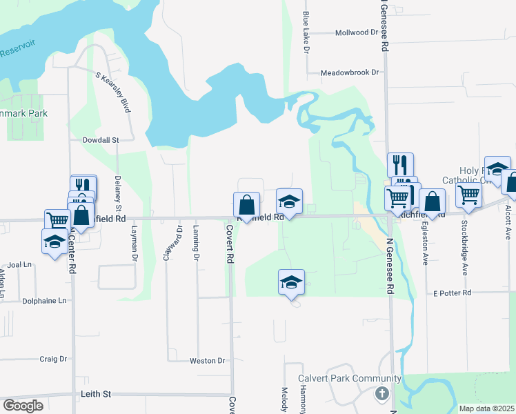 map of restaurants, bars, coffee shops, grocery stores, and more near 4444 Sugar Maple Run in Flint