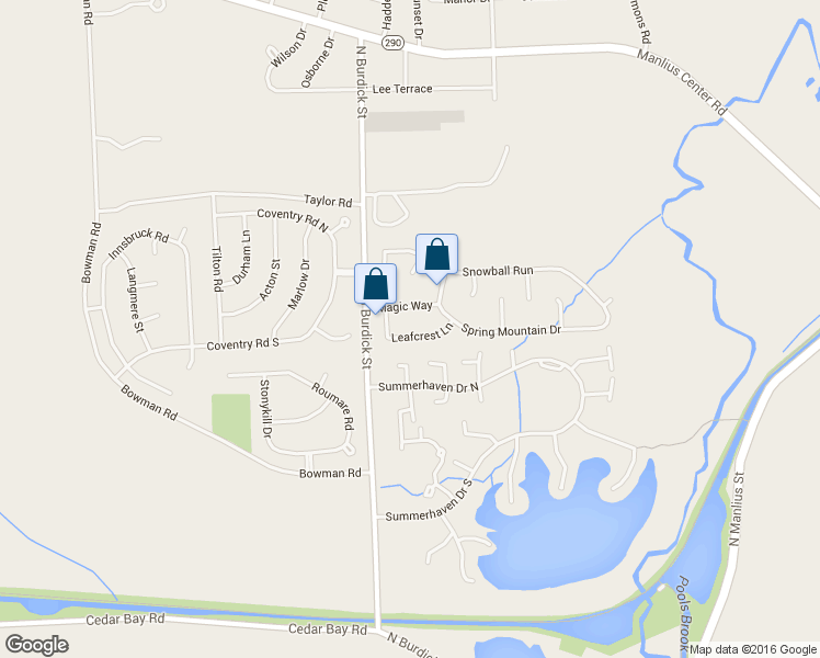 map of restaurants, bars, coffee shops, grocery stores, and more near 7257 Leafcrest Lane in East Syracuse