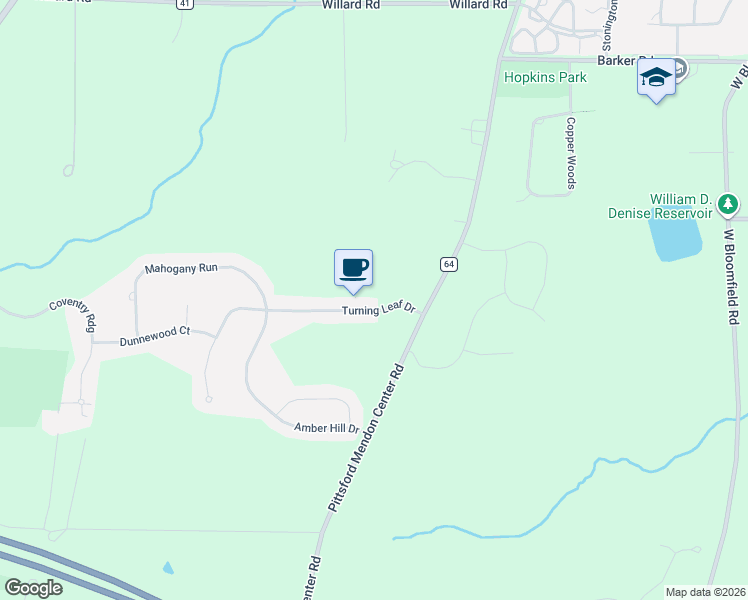 map of restaurants, bars, coffee shops, grocery stores, and more near 7 Turning Leaf Drive in Pittsford