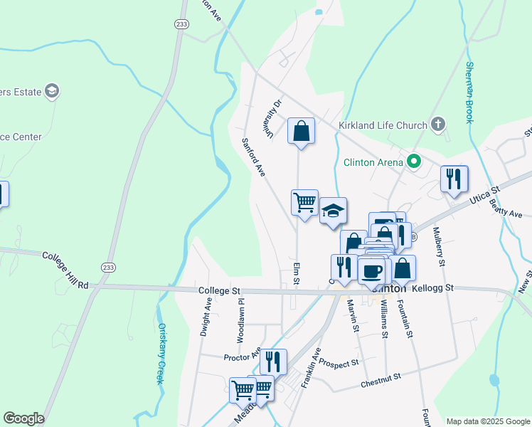 map of restaurants, bars, coffee shops, grocery stores, and more near 24 Hamilton Place in Clinton