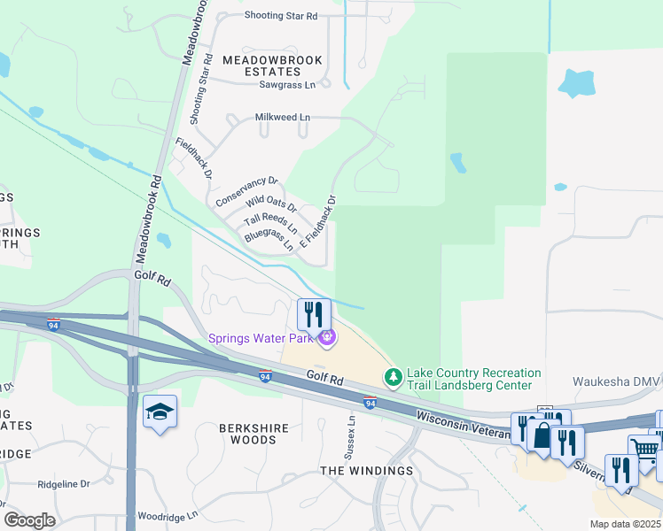 map of restaurants, bars, coffee shops, grocery stores, and more near N15W26518 Golf View Lane in Pewaukee