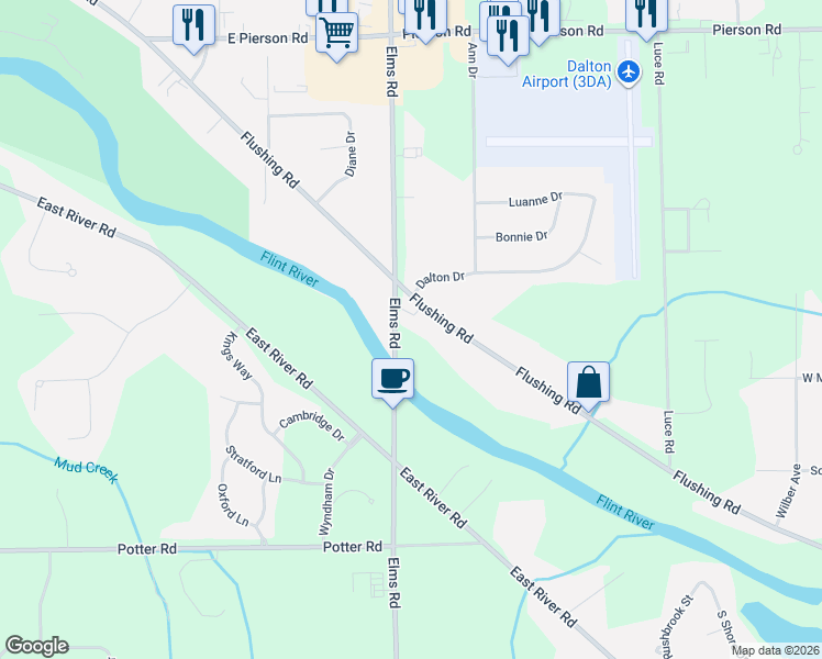 map of restaurants, bars, coffee shops, grocery stores, and more near 6605 Flushing Road in Flushing