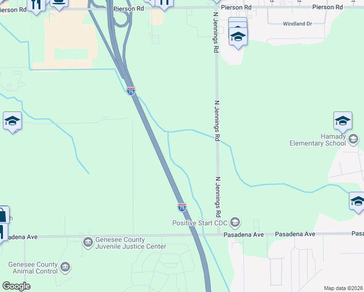 map of restaurants, bars, coffee shops, grocery stores, and more near 3213 North Jennings Road in Flint