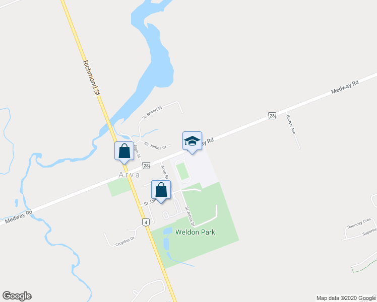 map of restaurants, bars, coffee shops, grocery stores, and more near 14405 Medway Rd in London