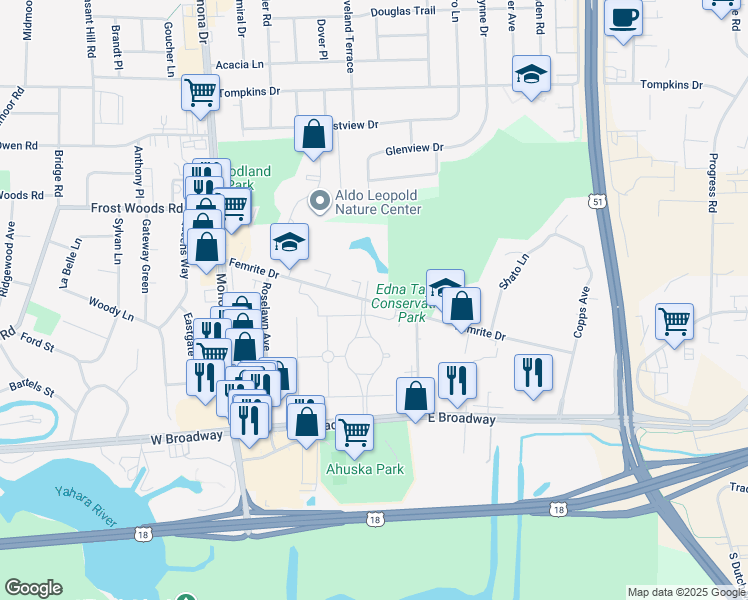 map of restaurants, bars, coffee shops, grocery stores, and more near 626 Femrite Drive in Monona