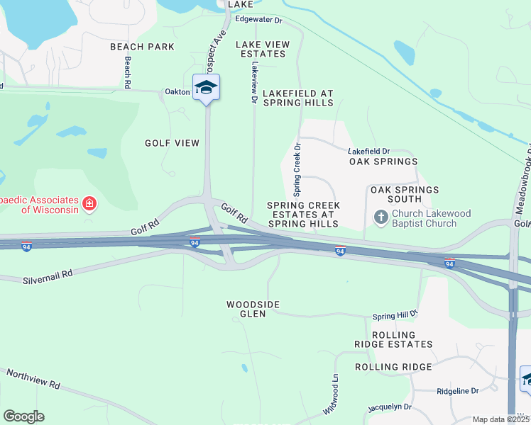 map of restaurants, bars, coffee shops, grocery stores, and more near W277N1562 Lakeview Drive in Pewaukee