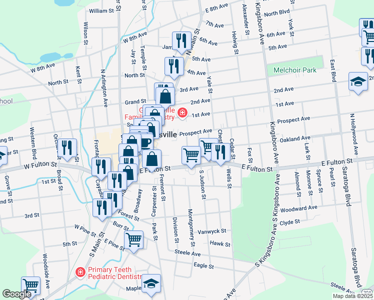 map of restaurants, bars, coffee shops, grocery stores, and more near 5 Littauer Place in Gloversville