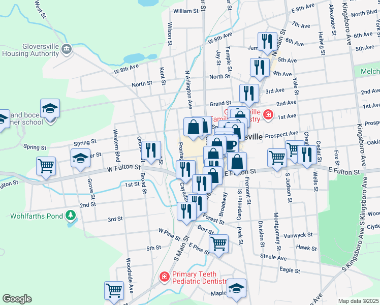map of restaurants, bars, coffee shops, grocery stores, and more near 30 North Arlington Avenue in Gloversville