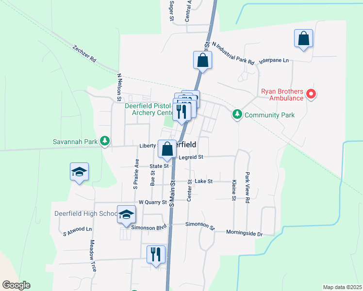 map of restaurants, bars, coffee shops, grocery stores, and more near in Deerfield