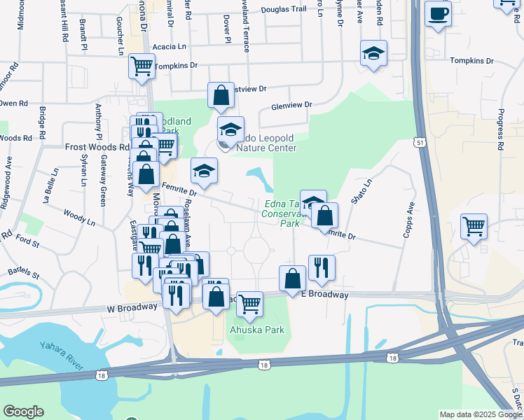 map of restaurants, bars, coffee shops, grocery stores, and more near 626 Femrite Drive in Monona