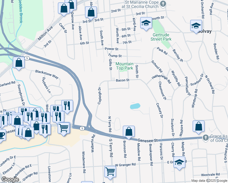 map of restaurants, bars, coffee shops, grocery stores, and more near 511 Hatherleigh Drive in Syracuse