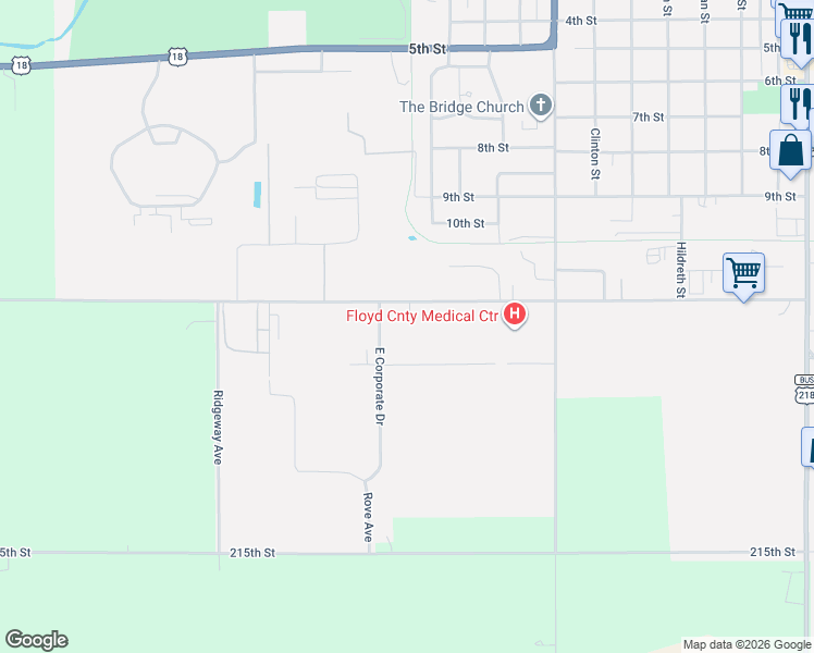 map of restaurants, bars, coffee shops, grocery stores, and more near 1006 11th Street in Charles City