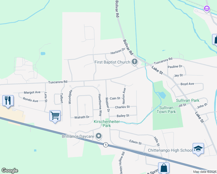 map of restaurants, bars, coffee shops, grocery stores, and more near 809 Webber Drive in Chittenango