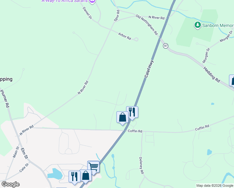 map of restaurants, bars, coffee shops, grocery stores, and more near 36 Old Stagecoach Road in Epping