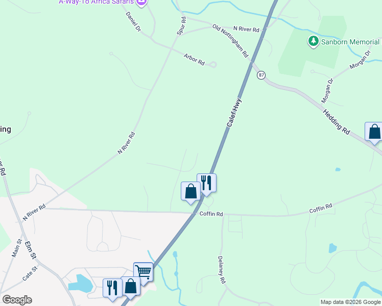 map of restaurants, bars, coffee shops, grocery stores, and more near 36 Old Stagecoach Road in Epping