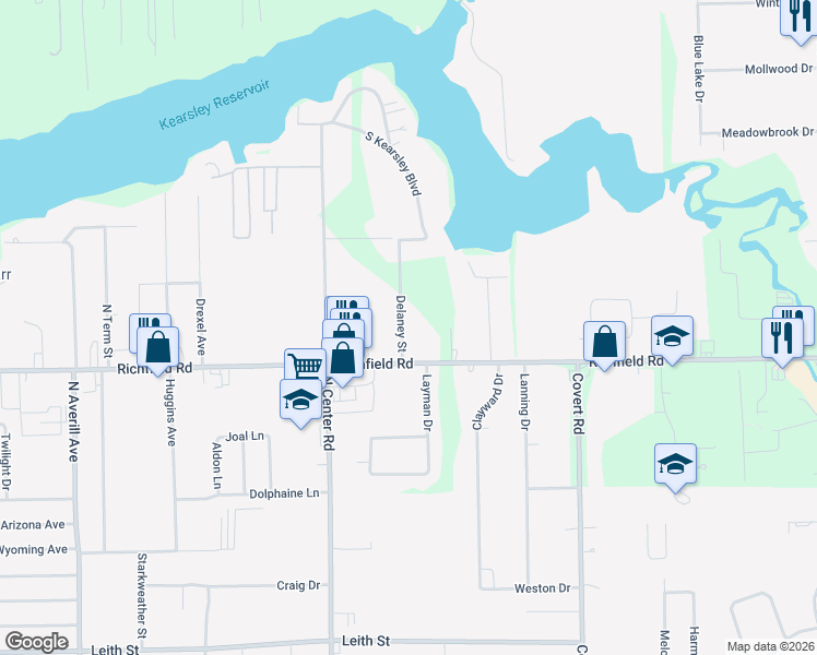 map of restaurants, bars, coffee shops, grocery stores, and more near 4089 Richfield Road in Flint
