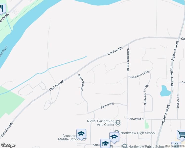 map of restaurants, bars, coffee shops, grocery stores, and more near 4964 Coit Avenue Northeast in Grand Rapids