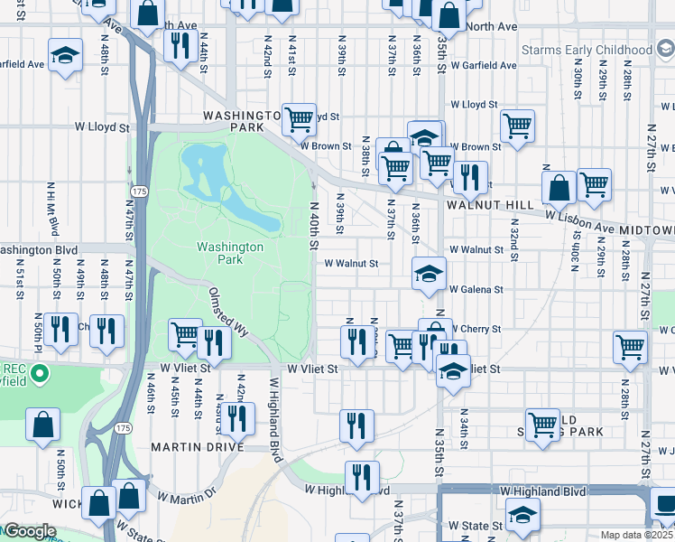 map of restaurants, bars, coffee shops, grocery stores, and more near 3931 West Galena Street in Milwaukee