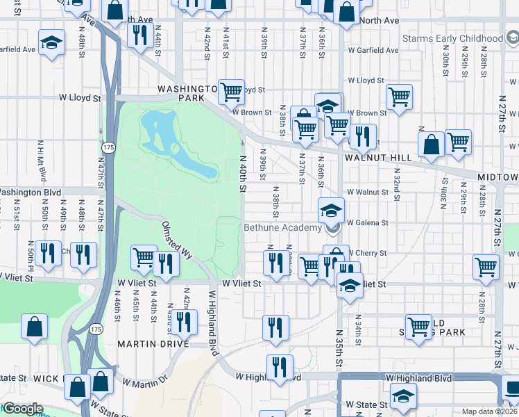 map of restaurants, bars, coffee shops, grocery stores, and more near 3931 West Galena Street in Milwaukee