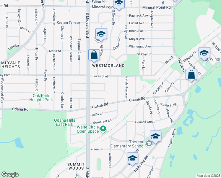 map of restaurants, bars, coffee shops, grocery stores, and more near 637 Chatham Terrace in Madison