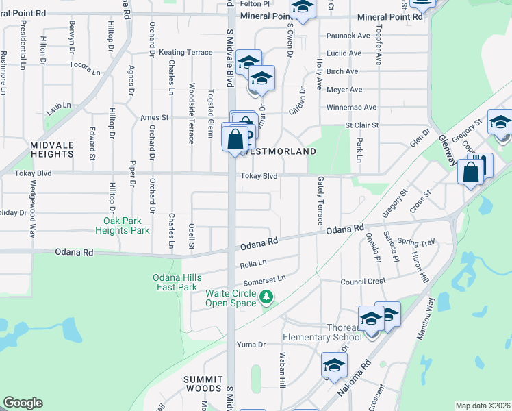 map of restaurants, bars, coffee shops, grocery stores, and more near 4317 Travis Terrace in Madison