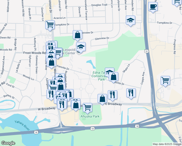 map of restaurants, bars, coffee shops, grocery stores, and more near 612 Femrite Drive in Monona