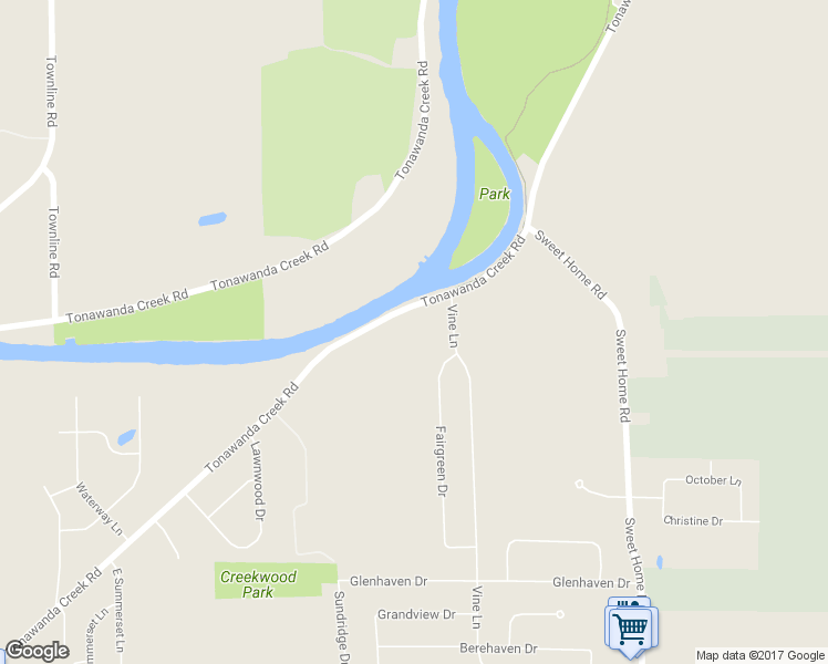 map of restaurants, bars, coffee shops, grocery stores, and more near 665 Tonawanda Creek Road in Buffalo