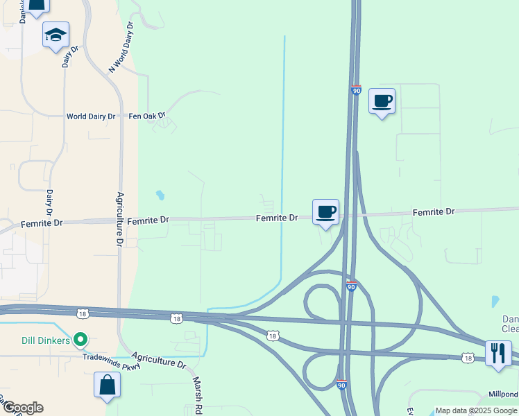 map of restaurants, bars, coffee shops, grocery stores, and more near 5571 Femrite Dr in Madison