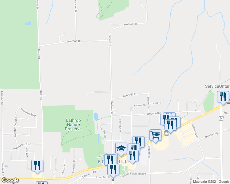 map of restaurants, bars, coffee shops, grocery stores, and more near 1629 Pelham Street in Pelham