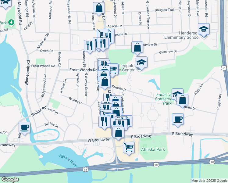 map of restaurants, bars, coffee shops, grocery stores, and more near 101 Femrite Drive in Monona