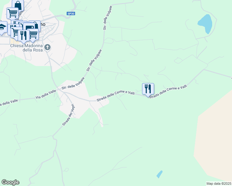 map of restaurants, bars, coffee shops, grocery stores, and more near 18 Via Cavine e Valli in Siena