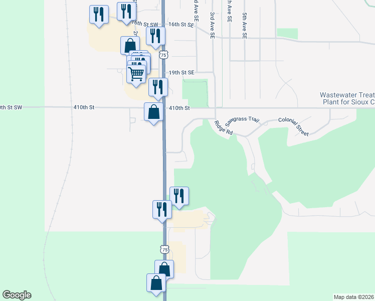 map of restaurants, bars, coffee shops, grocery stores, and more near 2306 Riviera Road in Sioux Center