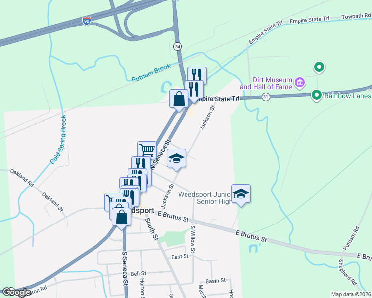 map of restaurants, bars, coffee shops, grocery stores, and more near 2753 Centennial Street in Weedsport