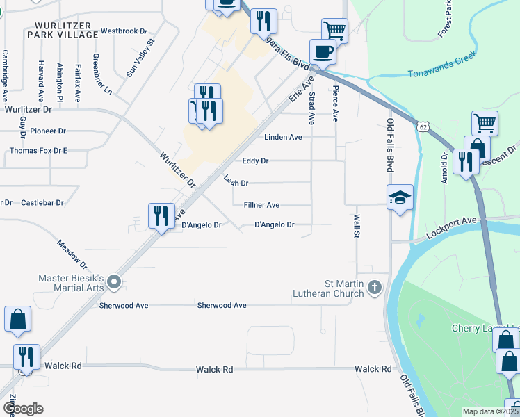 map of restaurants, bars, coffee shops, grocery stores, and more near 1688 Fillner Avenue in North Tonawanda