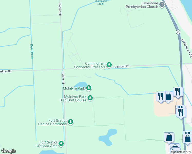 map of restaurants, bars, coffee shops, grocery stores, and more near 3345 Carrigan Road in Fort Gratiot Township