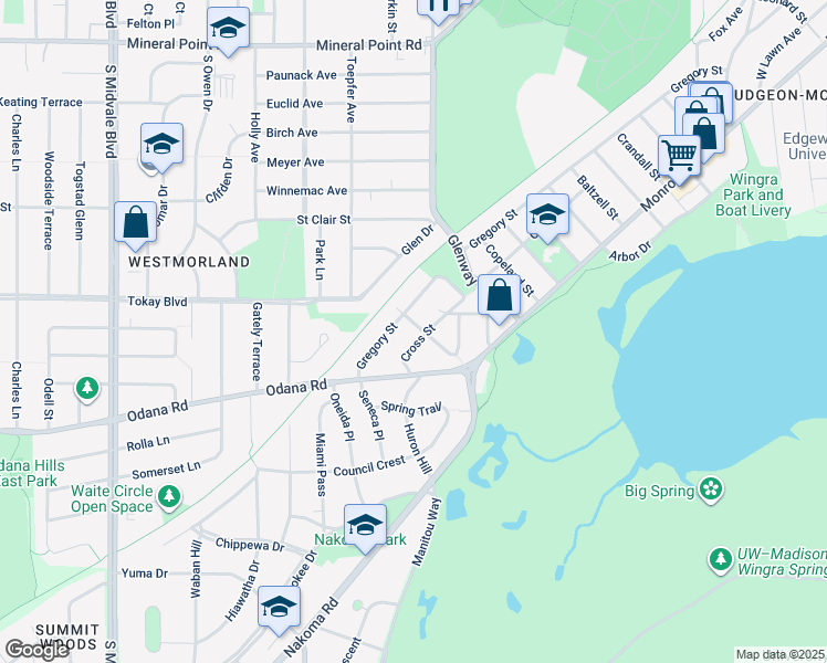 map of restaurants, bars, coffee shops, grocery stores, and more near 3532 Cross Street in Madison