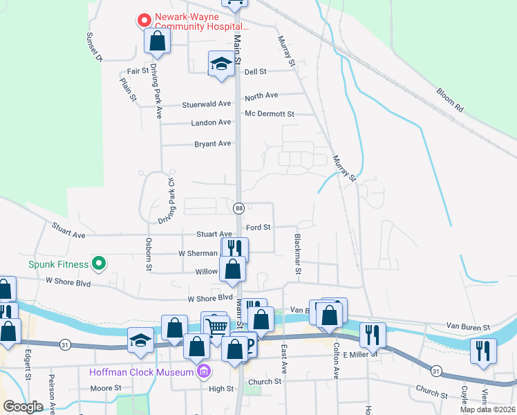 map of restaurants, bars, coffee shops, grocery stores, and more near 104 Sherman Parkway in Newark
