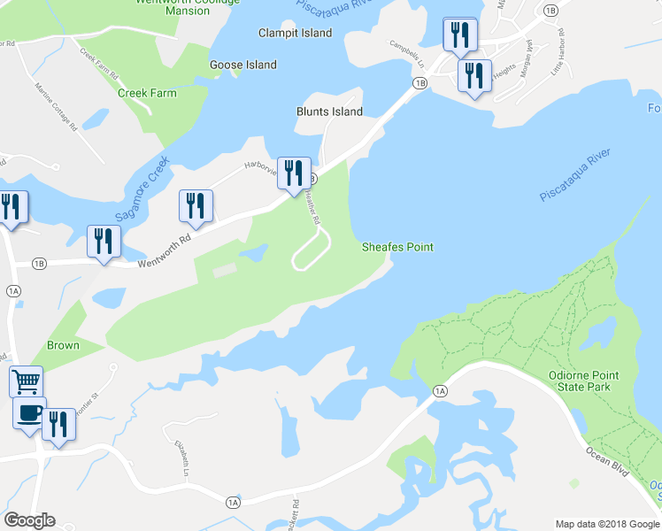 map of restaurants, bars, coffee shops, grocery stores, and more near 9 Heather Road in Rye