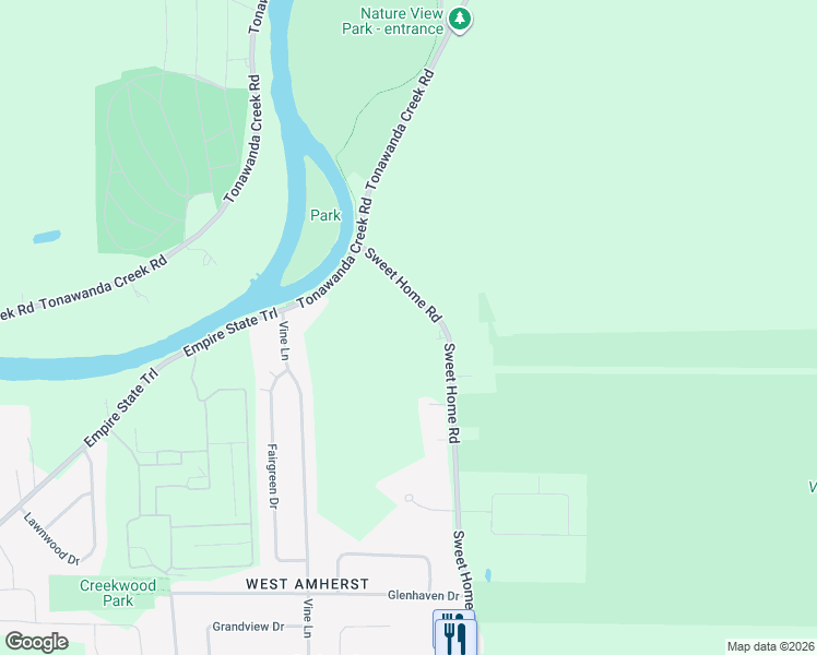 map of restaurants, bars, coffee shops, grocery stores, and more near 3460 Sweet Home Road in Buffalo