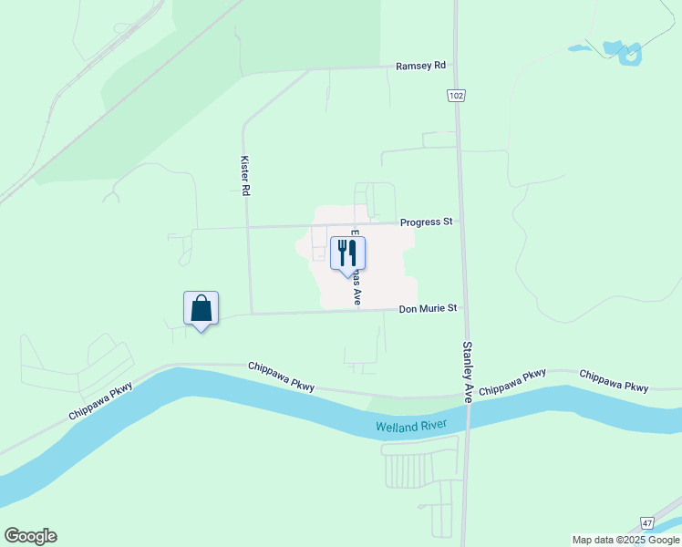 map of restaurants, bars, coffee shops, grocery stores, and more near 8591 Earl Thomas Avenue in Niagara Falls