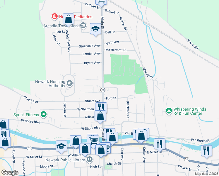 map of restaurants, bars, coffee shops, grocery stores, and more near 104 Sherman Parkway in Newark