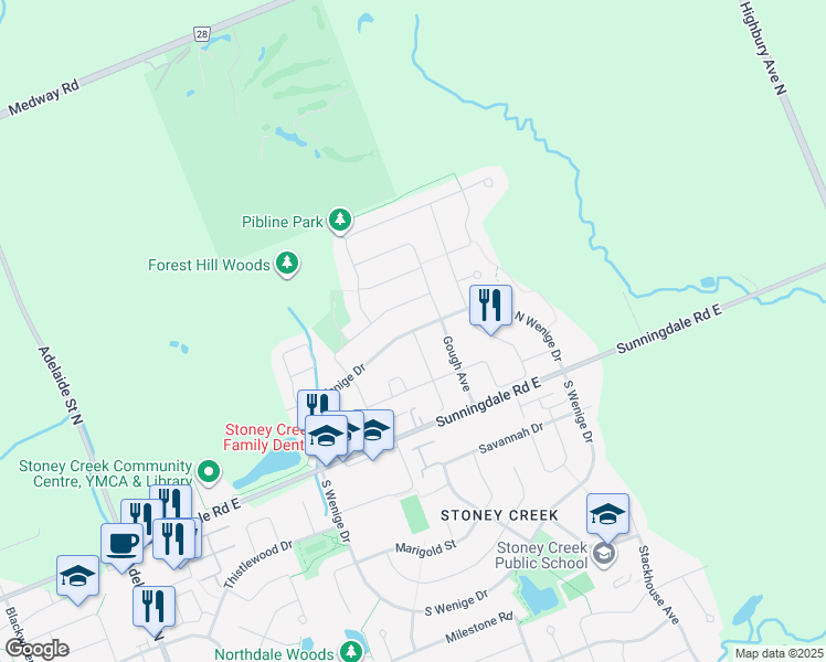 map of restaurants, bars, coffee shops, grocery stores, and more near North Wenige Drive in London
