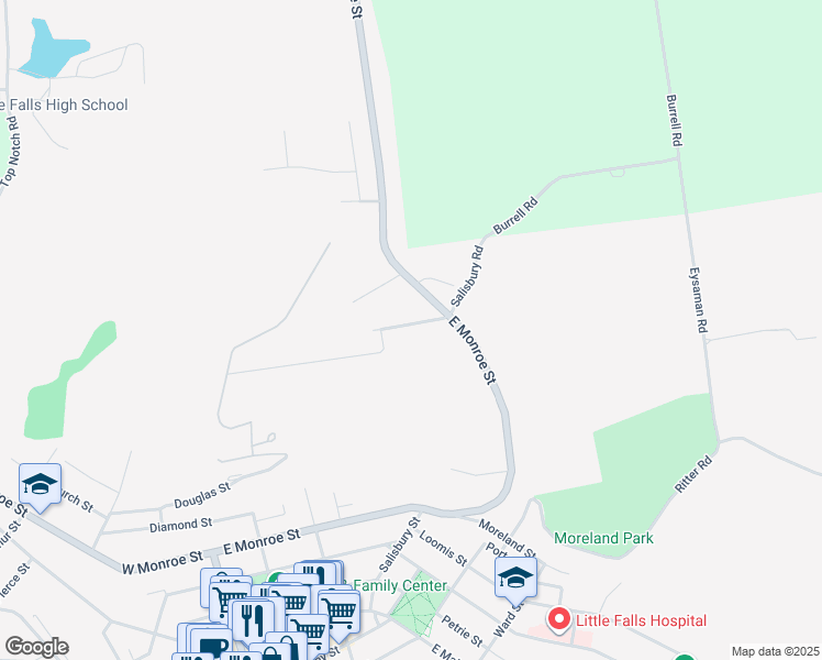 map of restaurants, bars, coffee shops, grocery stores, and more near 759 East Monroe Street in Little Falls