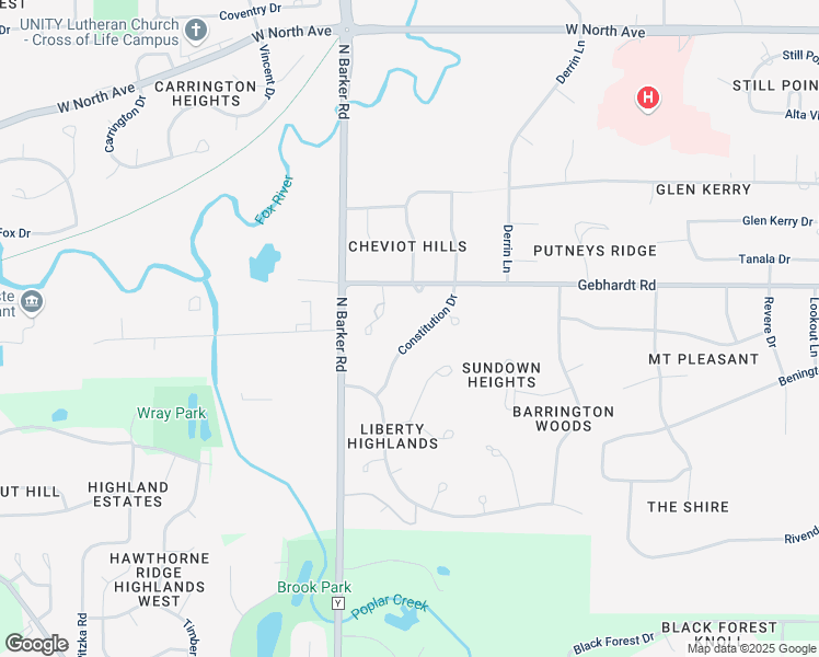 map of restaurants, bars, coffee shops, grocery stores, and more near 1585 Constitution Drive in Brookfield