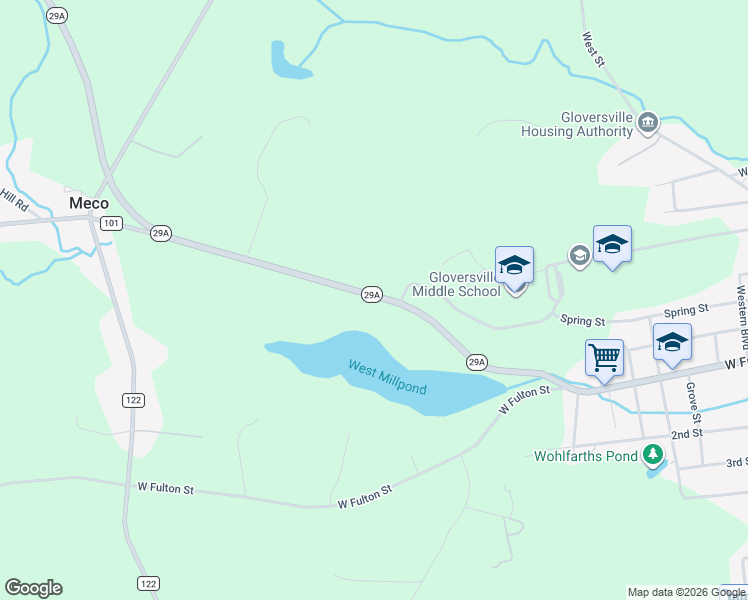 map of restaurants, bars, coffee shops, grocery stores, and more near 1517 New York 29A in Gloversville