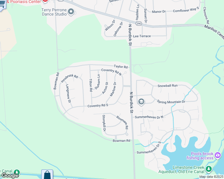 map of restaurants, bars, coffee shops, grocery stores, and more near 5833 Marlow Drive in East Syracuse