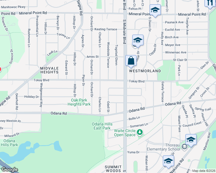 map of restaurants, bars, coffee shops, grocery stores, and more near 4518 Wakefield Street in Madison