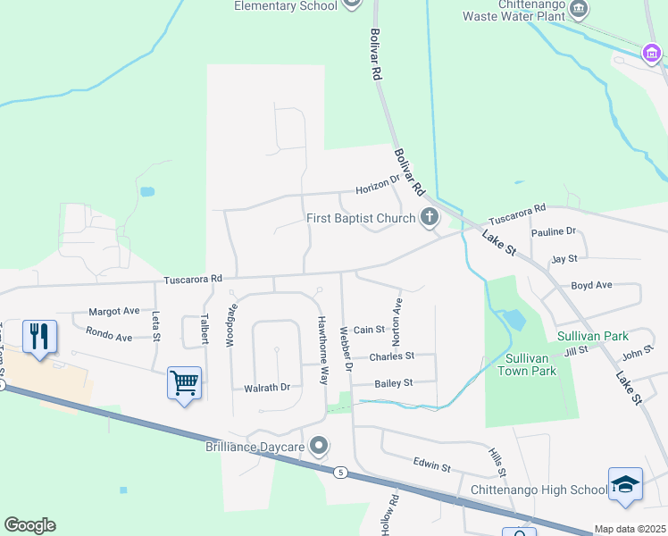 map of restaurants, bars, coffee shops, grocery stores, and more near 700 Tuscarora Road in Chittenango